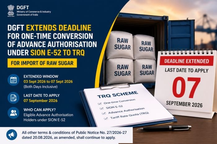 DGFT Extends Deadline for One-Time Conversion of Advance Authorisation under SION E-52 to TRQ