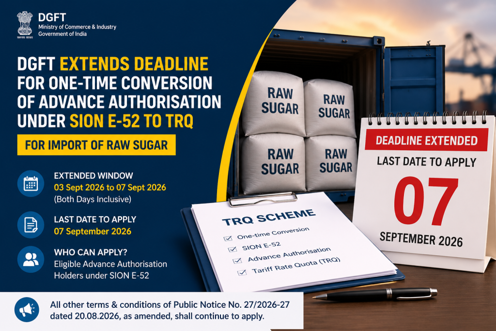 DGFT Extends Deadline for One-Time Conversion of Advance Authorisation under SION E-52 to TRQ