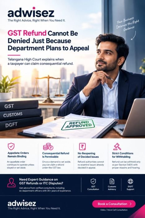 GST Refund Cannot Be Denied Just Because Department Plans to Appeal