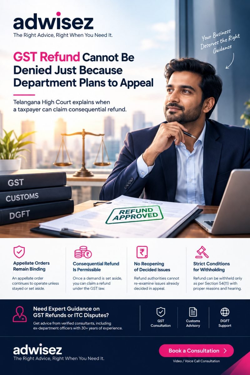 GST Refund Cannot Be Denied Just Because Department Plans to Appeal